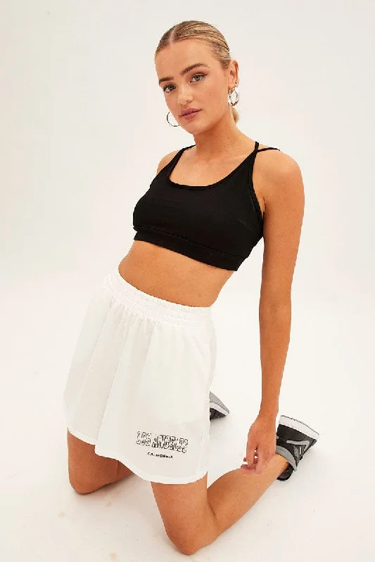 The Best Offers Are Here!White Elastic Waist Biker Track Shorts