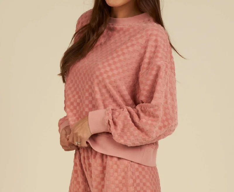 Boxy Pullover Top In Pink Check