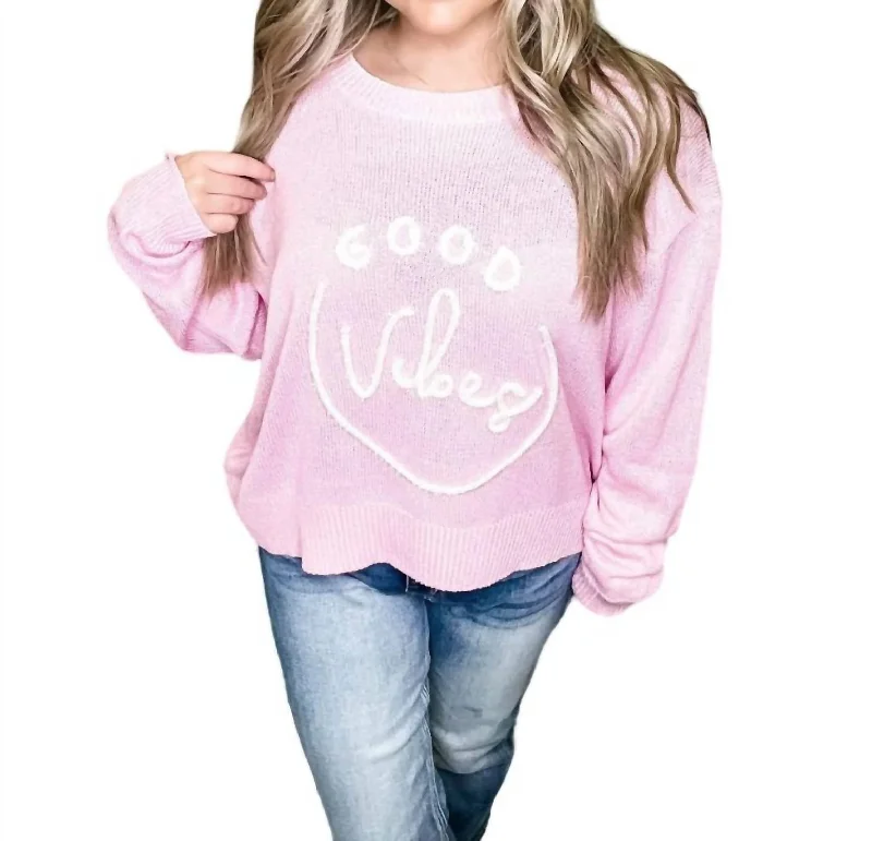 Good Vibes Lightweight Sweater In Pink