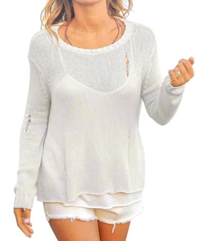 Kayla Distressed Sweater In Half Moon