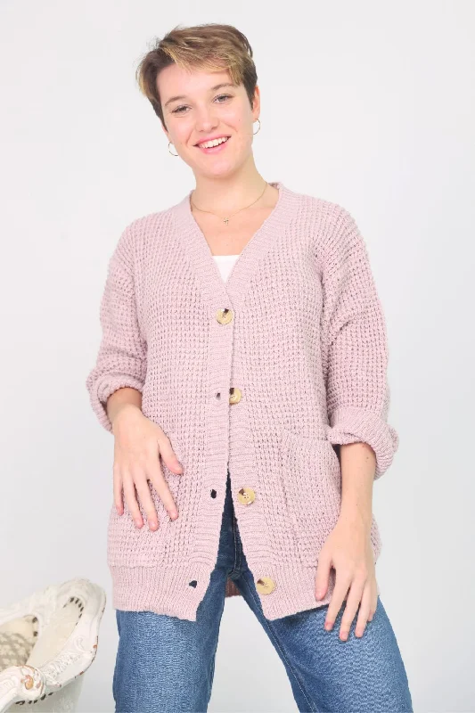 Petite Relaxed Fit Long Sleeve Cardigan (Light Pink)