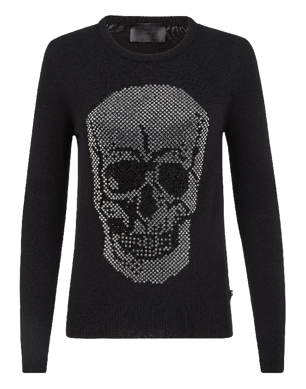 Pullover Round Neck LS Skull crystal