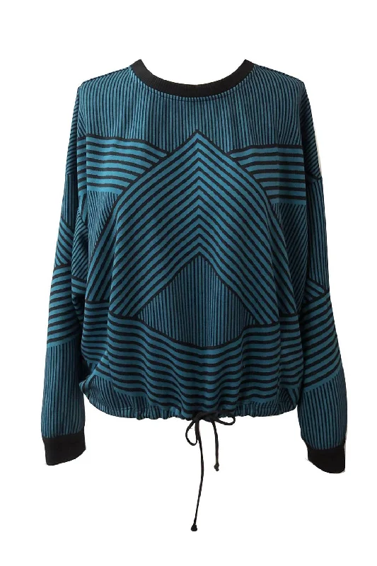 Stripe Brit Wit Sweatshirt Top In Tale And Black