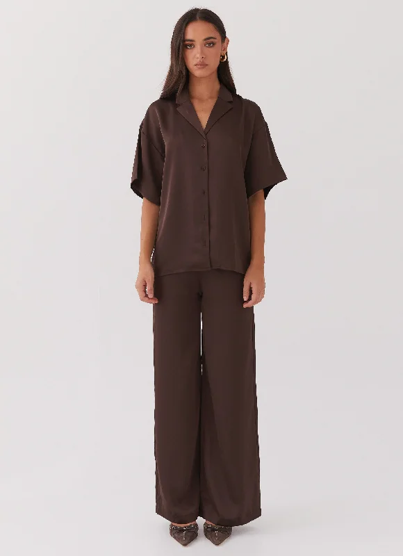 Palm Cove Satin Pants - Chocolate