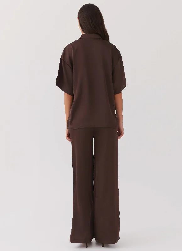 Palm Cove Satin Pants - Chocolate