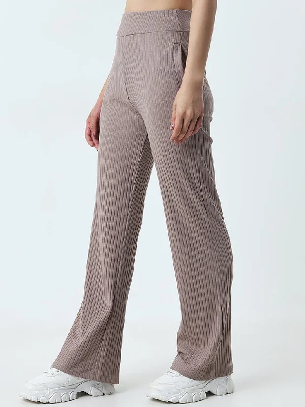 Studiofit Light Brown Ribbed High-Rise Track Pants