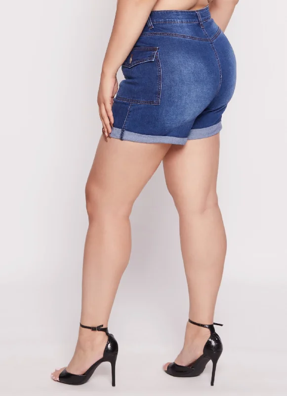 Plus Size WAX Rolled Cuff High Waisted Shorts