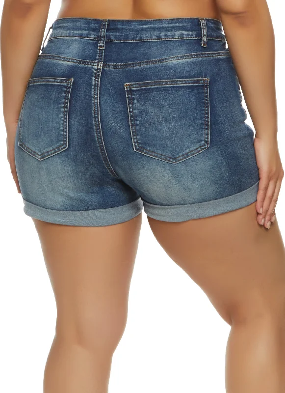 Plus Size WAX Whiskered High Rise Denim Shorts