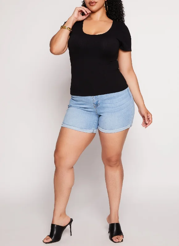 Plus Size WAX High Waist Cuffed Shorts