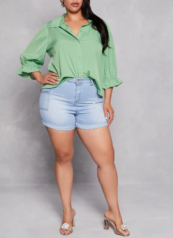 Plus Size WAX Rolled Cuff High Waisted Shorts