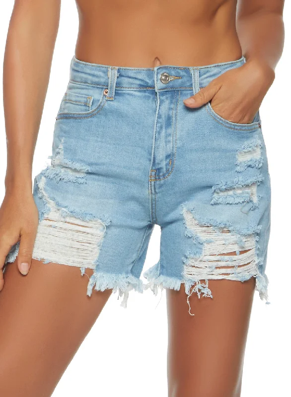 WAX Distressed High Waist Shorts