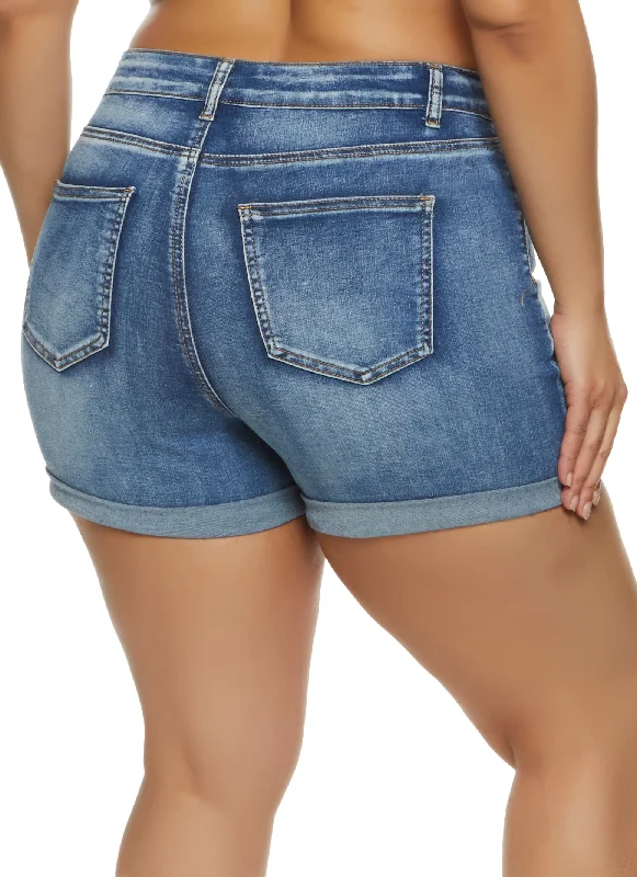 Plus Size WAX Whiskered High Rise Denim Shorts