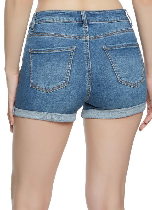 WAX Rolled Cuff Distressed Denim Shorts