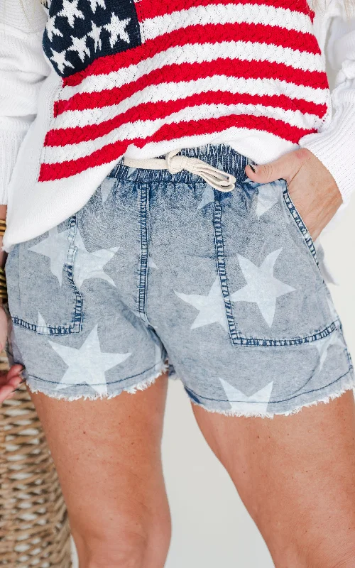 Americana Mineral Wash Raw Hem Star Shorts - Final Sale