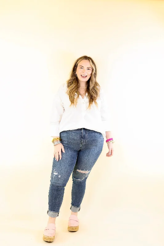 Judy Blue | Daily Chic High Waisted Skinny Jean with Destroyed Knee in Dark Wash