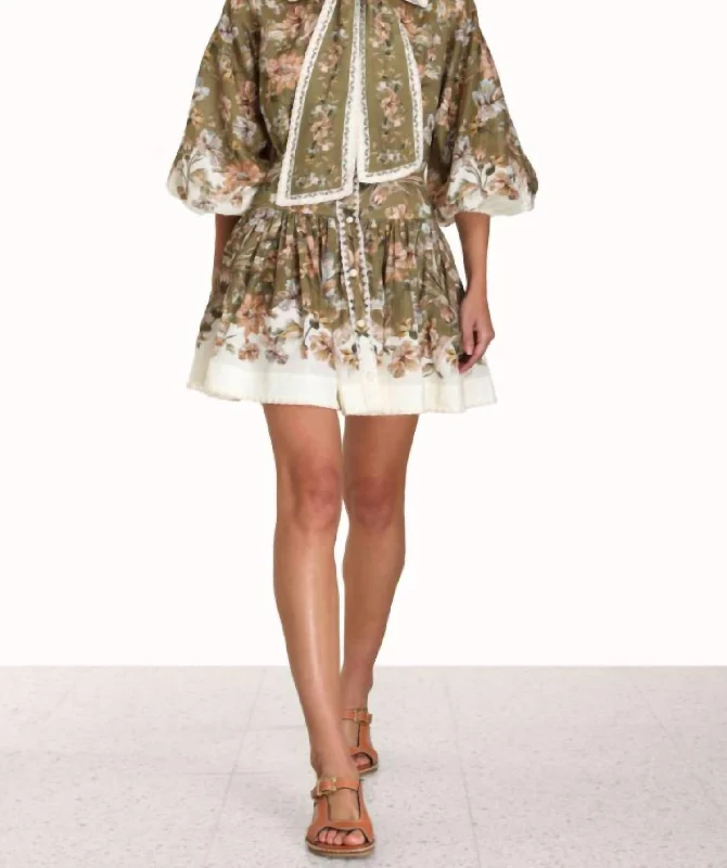 Act Fast – Limited Time Savings!Chintz Tie Neck Mini Dress In Khaki Daisy