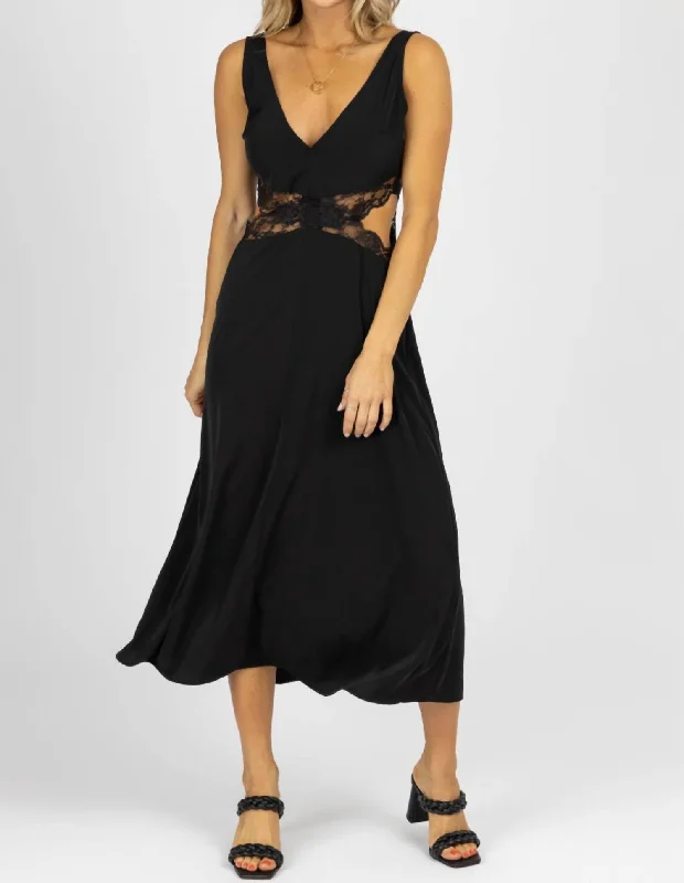 Today’s Deals, Tomorrow’s Regrets!Lace Trim Cutout Midi Dress In Black
