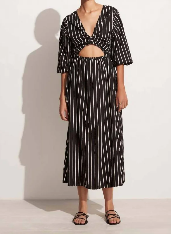 Instant Savings Await!Monikh Midi Dress in Adia Stripe Print - Black