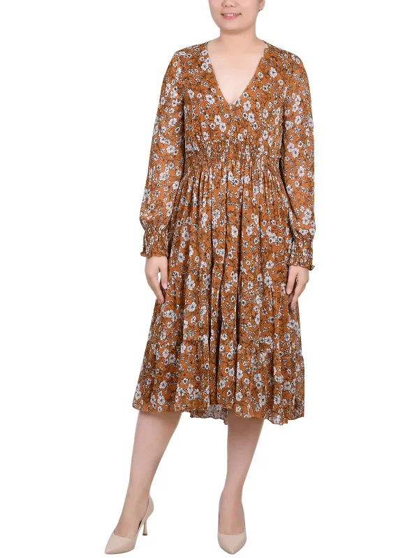 Great Deals, Just for You!Petites Womens Chiffon Floral Midi Dress