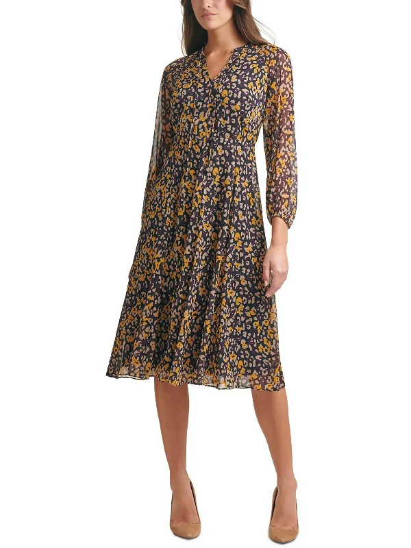 Your Discount is Waiting!Petites Womens V Neck Tie Neck Midi Dress