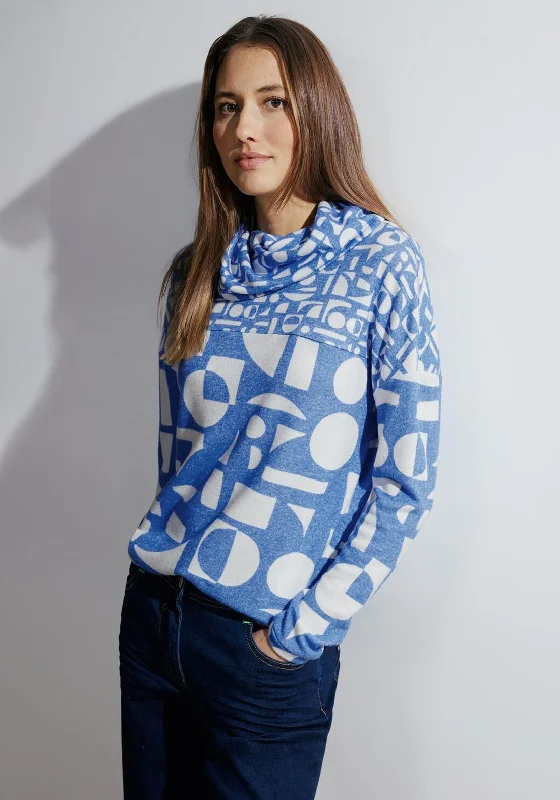 Your Favorite Items on Sale Now!Cecil Volume Collar Graphic Sweater, Water Blue Melange