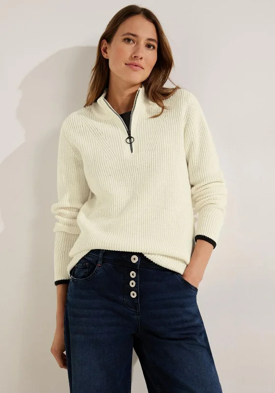 Save More with Every Purchase!Cecil Half Zip Knitted Sweater, Raw Sand Beige