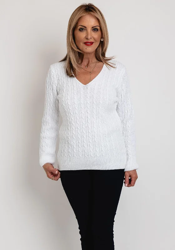 Find Your Perfect Deal Today!Serafina Collection V-Neck Cable Knit Sweater, White