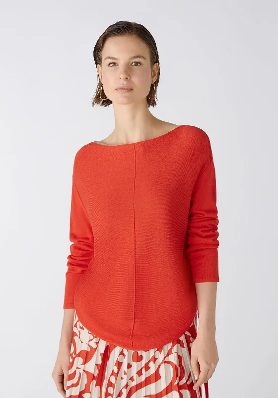 Limited Stock Available!Oui Submarine Neckline Fine Yarn Sweater, Aura Orange