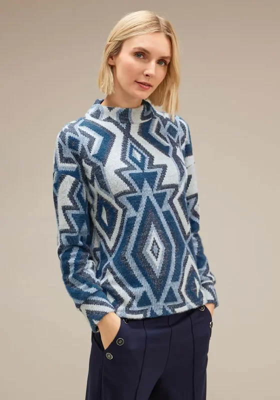 Exclusive Savings This Week!Street One Aztec Fluffy Knit Jumper, Atlantic Blue