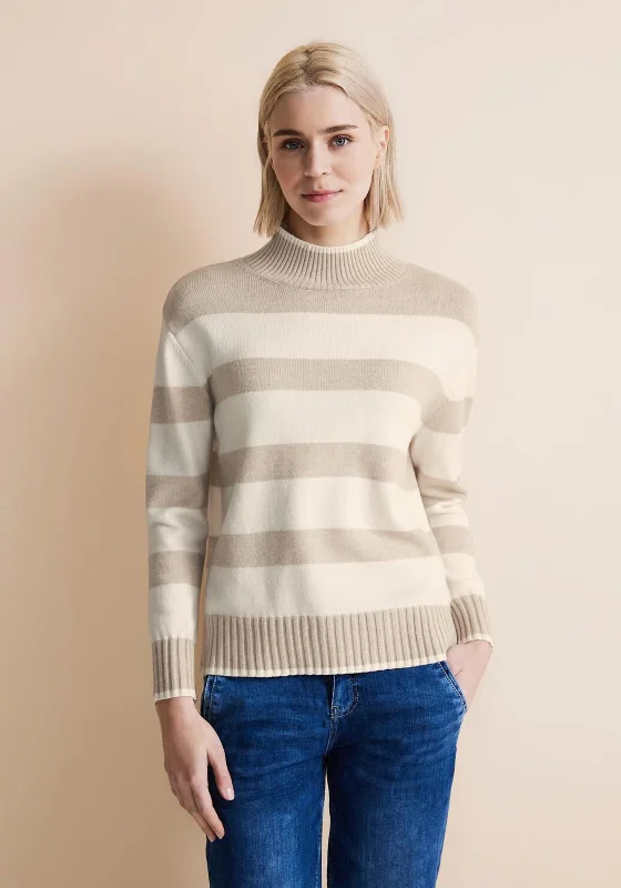 Exclusive Deals Just for You!Street One High Neck Stripe Knit Sweater, Lucid White