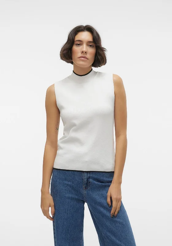Save More Than Ever!Vero Moda Flouncy Sleeveless Contrast Trim Knitted Sweater, Birch Save More Than Ever!Vero Moda Flouncy Sleeveless Contrast Trim Knitted Sweater, Birch