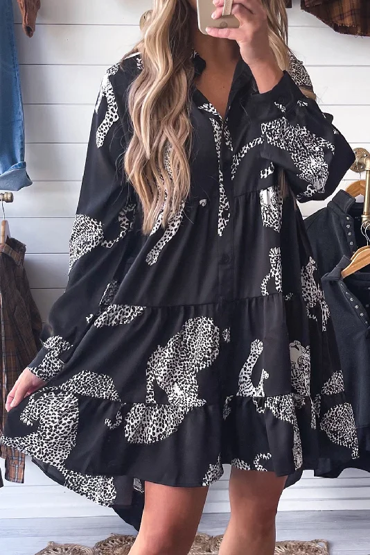 Shop Smart, Save Big!Leopard Ruffle Tiered Shirt Dress