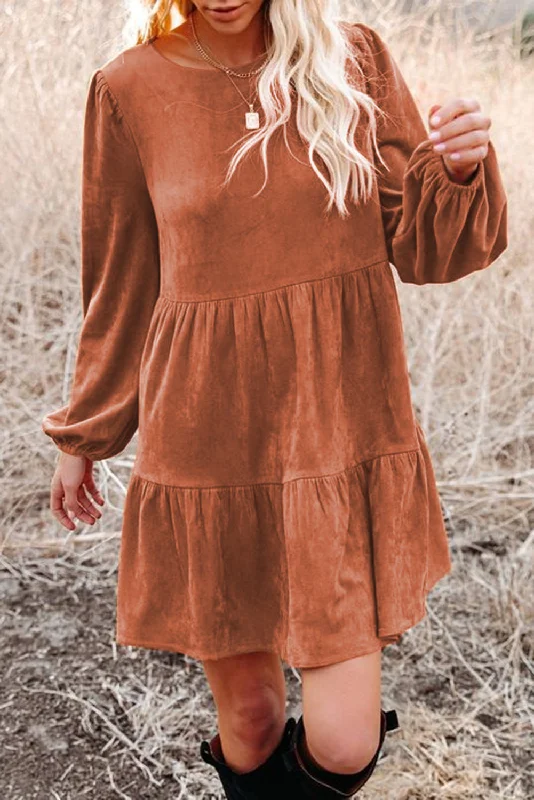 Exclusive Savings This Week!Faux Suede Tiered Babydoll Dress