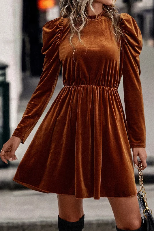 Crazy Discounts Inside!Velvet Ruched Puff Sleeve Dress