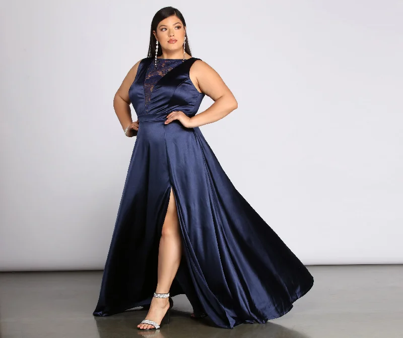 Grab Yours Before It’s Too Late!Plus Charlene Formal Satin Lace Dress