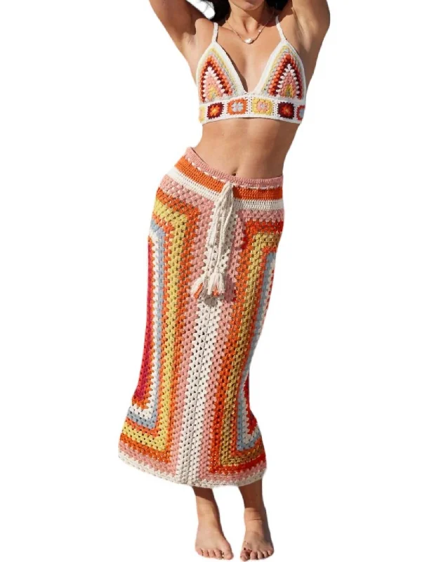 Savings You Can’t Ignore!Gardenia Crochet Knit Skirt In Orange Multi