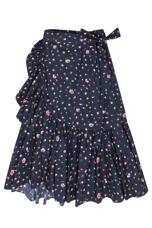 Enjoy Huge Discounts Now!Rebecca Taylor - Navy & Multicolor Floral Print Ruffled Midi Wrap Skirt Sz 4 Enjoy Huge Discounts Now!Rebecca Taylor - Navy & Multicolor Floral Print Ruffled Midi Wrap Skirt Sz 4
