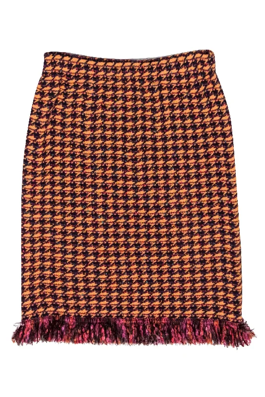 Save Up to 50% Off!St. John - Orange, Burgundy & Maroon Houndstooth w/ Fringe Skirt Sz 4