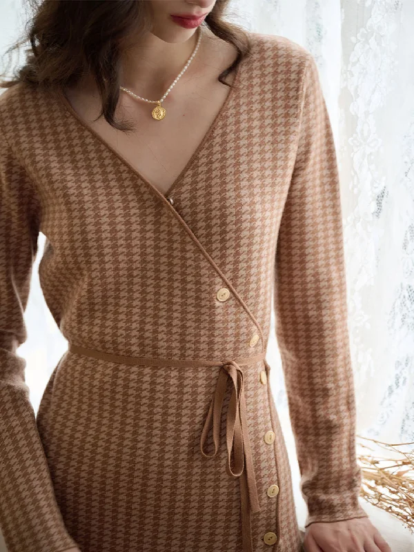 Enjoy Huge Discounts Now!Josephine V-Neck Houndstooth One-Piece Dress