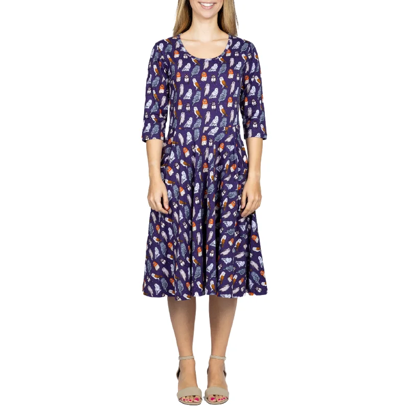 Seasonal Sale – Shop Now!Owls 3/4th Sleeves Twirl Dress