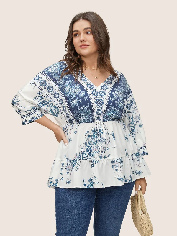 Your Discount is Waiting!Boho Print Elastic Waist Ties Gathered Blouse