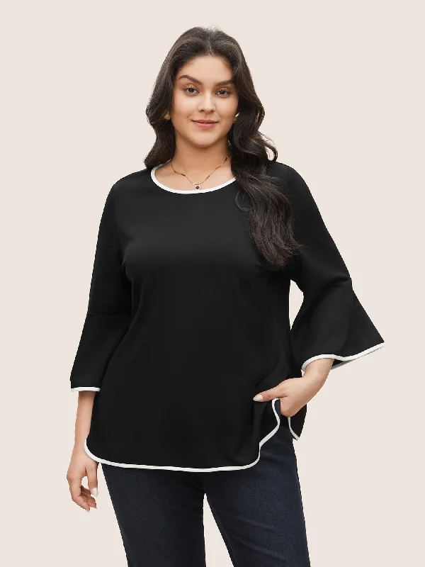 Your Dream Deal is Here!Contrast Trim Round Neck Flutter Sleeve T-shirt