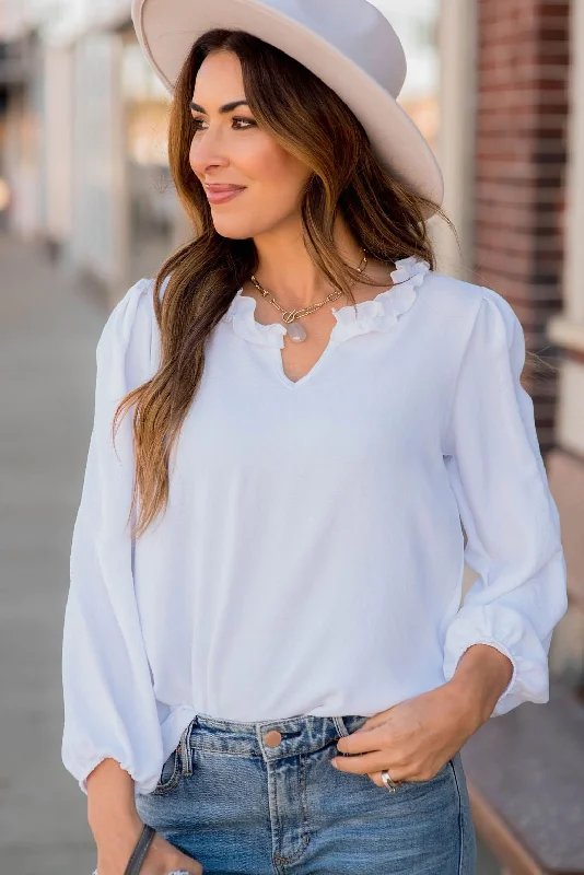 Score Huge Discounts Today!Long Sleeve Ruffle Neck Dressy Blouse