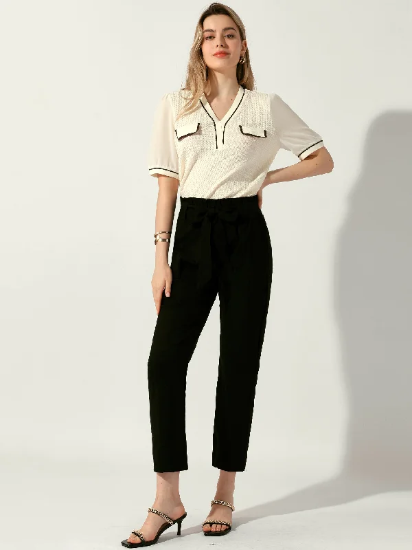 The Best Sale of the Year!Contrast Color Satin Short Sleeve Blouse