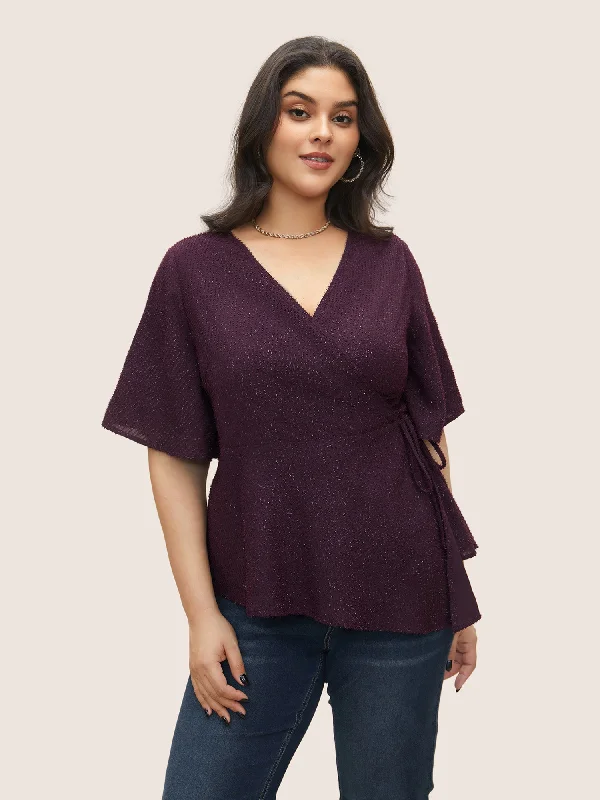 One Day Only – Huge Savings!Plain Texture Wrap Ties Asymmetrical Hem Blouse