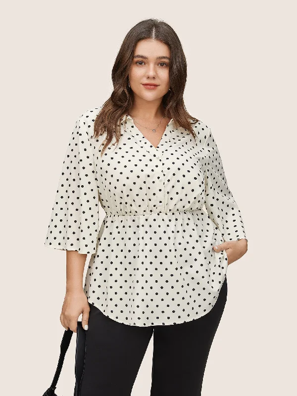 Price Drop Alert!Polka Dot Button Detail Arc Hem Blouse