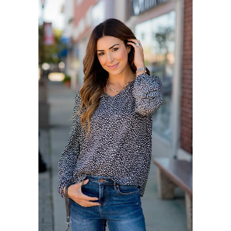 Score Big Savings Today!Sketched Leopard Spotted V-Neck Blouse