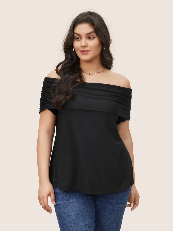 Buy One, Get One Free!Solid Off Shoulder Gathered T-shirt