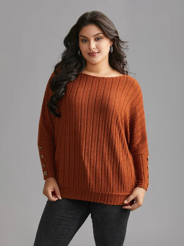 Flash Deals – Act Quickly!Textured Sleeves Buttons Round Neck Knit Top