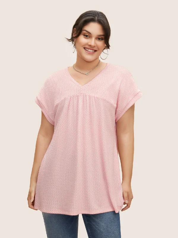 Crazy Discounts Inside!V Neck Plain Textured Batwing Sleeve T-shirt